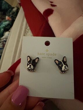kate spade Black & White French Bulldog Face Stud Earrings